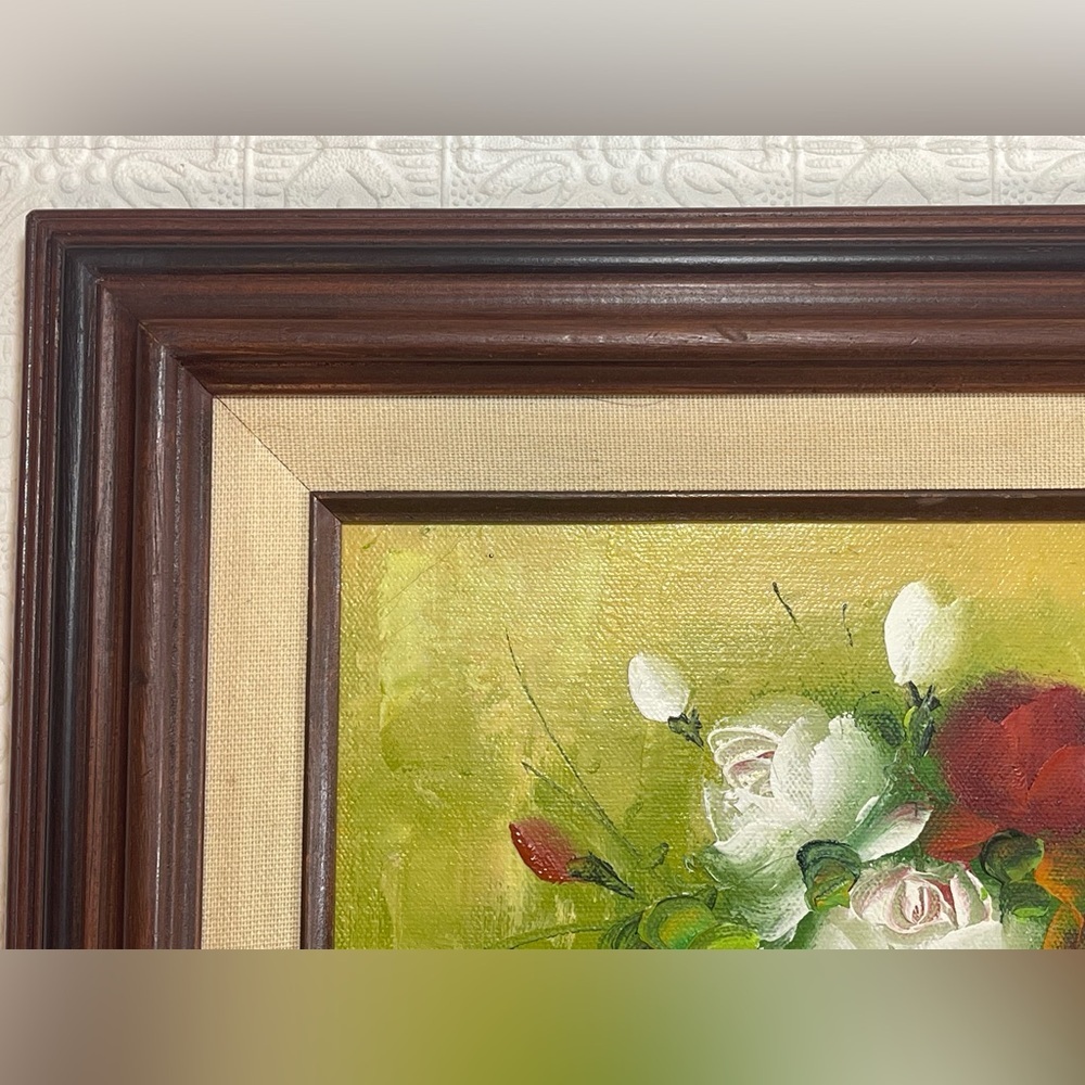 VINTAGE SIGNED B. REAGAN OIL ON CANVAS ROSES FLOWERS PAINTING 8"X10" FRAMED - Picture 9 of 13